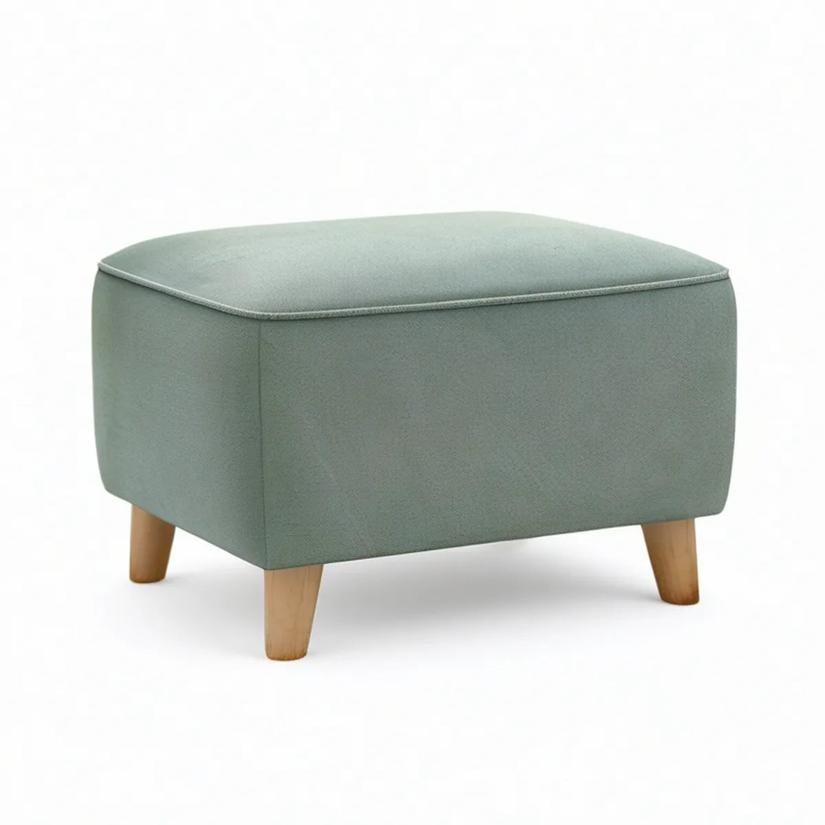 Gepolsterter rechteckiger Hocker Salbeigrün mit Naturholzfüssen 60 x 45 x 42 cm