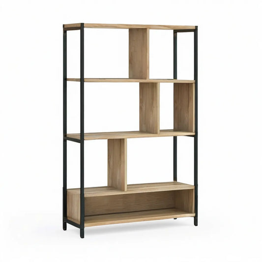Offenes Standregal aus Holzwerkstoff und Stahl, Eiche/Schwarz, 90 x 35 x 180 cm