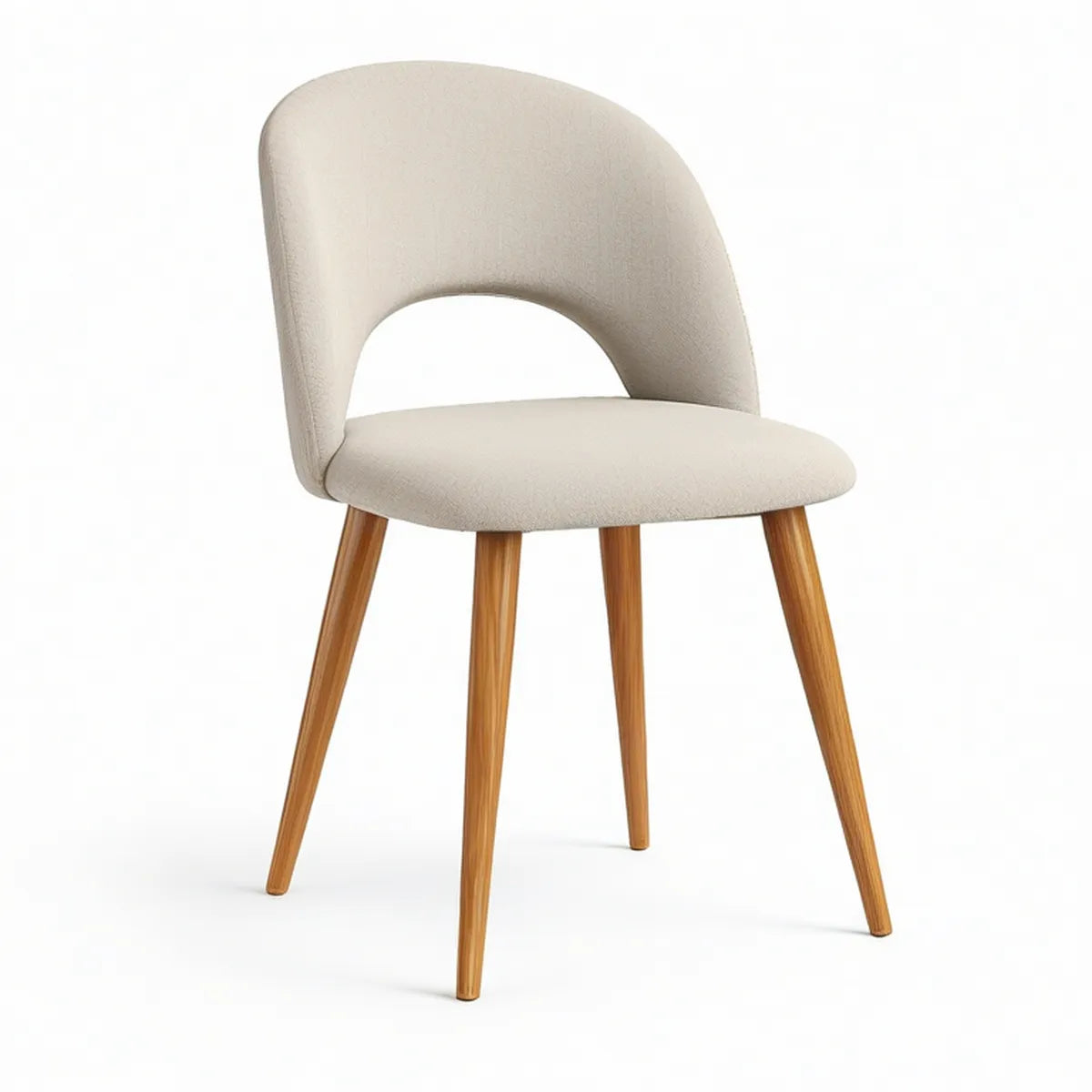 Gepolsterter Stuhl mit Rückenlehne, 53 x 57 x 78 cm, Polyesterbezug Creme, Massivholzbeine Naturbraun