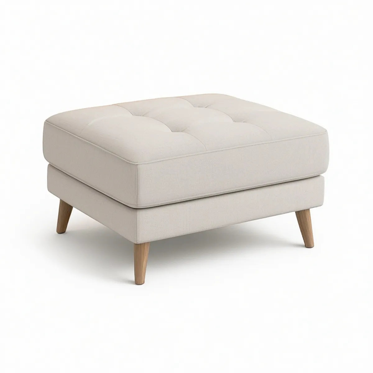 Gepolsterter Fusshocker 80 x 80 x 45 cm, Creme, mit Naturholzbeinen