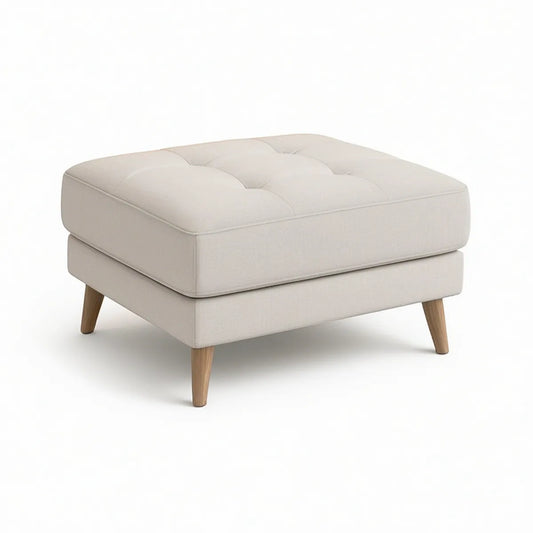 Gepolsterter Fusshocker 80 x 80 x 45 cm, Creme, mit Naturholzbeinen