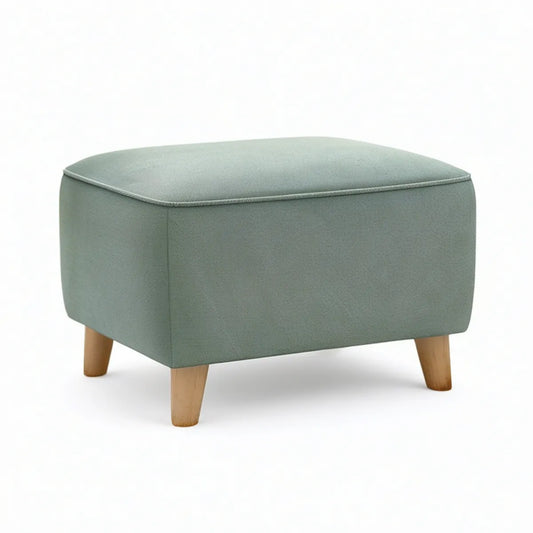 Gepolsterter rechteckiger Hocker Salbeigrün mit Naturholzfüssen 60 x 45 x 42 cm