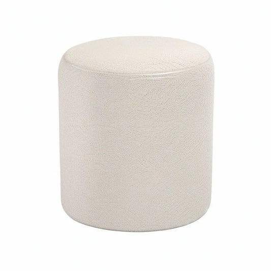 Runder Polsterhocker aus Polyester-Bouclé in Creme, Ø 40 cm, Höhe 45 cm