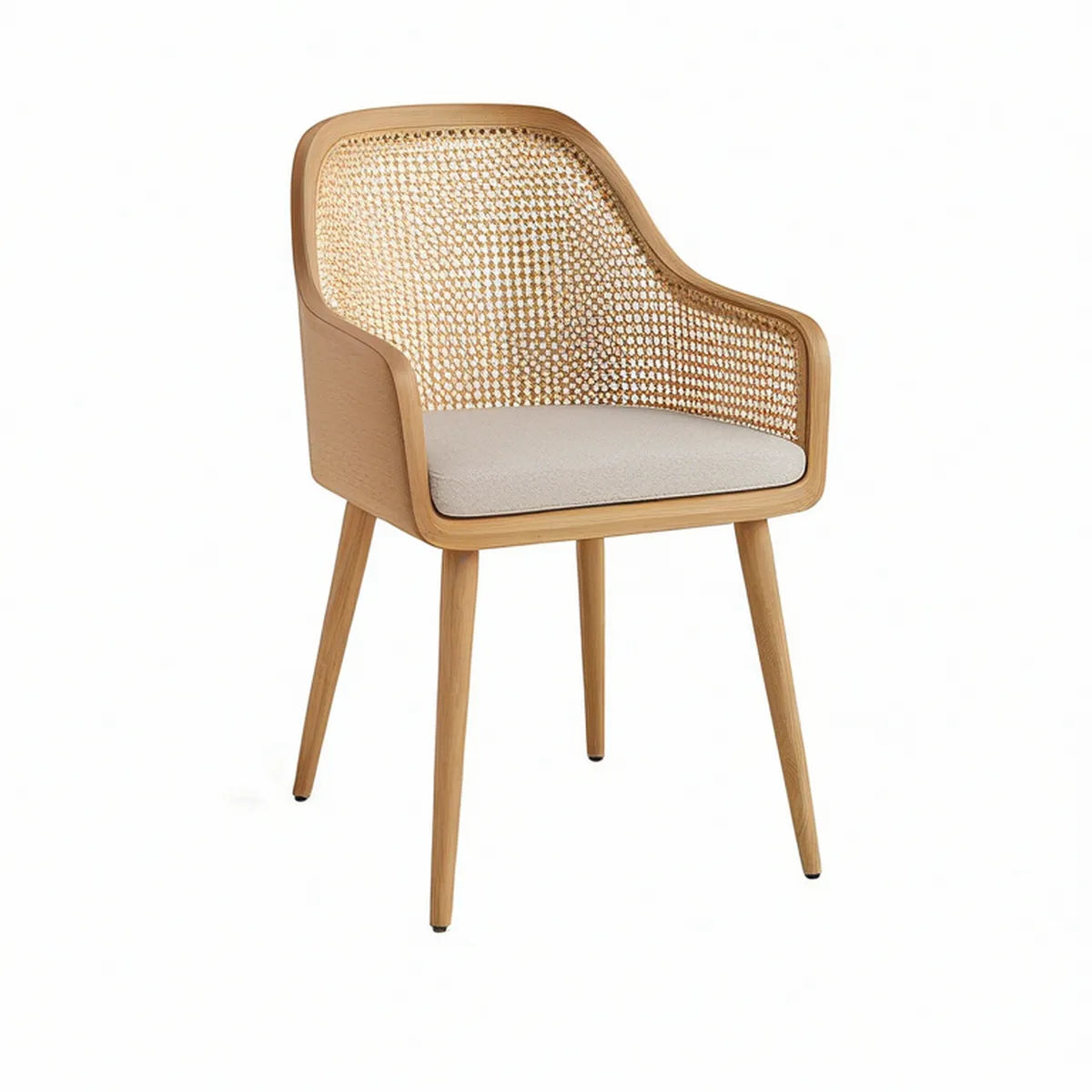 Stuhl mit Armlehnen, Rattangeflecht und Massivholz, Natur/Beige, 58 x 57 x 82 cm