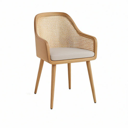 Stuhl mit Armlehnen, Rattangeflecht und Massivholz, Natur/Beige, 58 x 57 x 82 cm