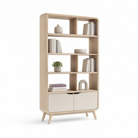 Bücherregal aus MDF mit Eichenfurnier, Natur/Creme, 90 x 35 x 180 cm