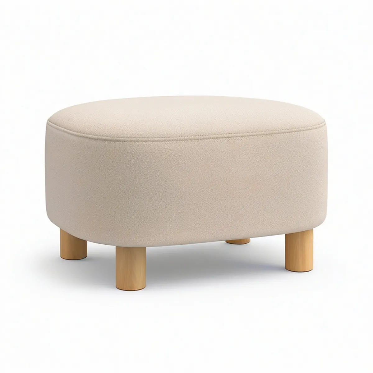 Runder Polsterhocker Ø 60 cm, Höhe 40 cm, Beige/Naturholz
