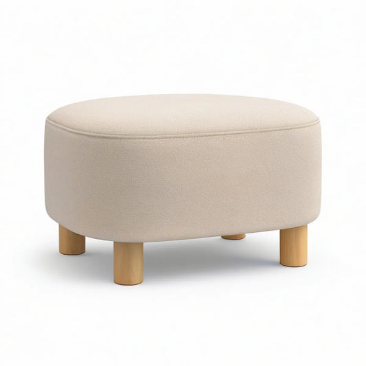 Runder Polsterhocker Ø 60 cm, Höhe 40 cm, Beige/Naturholz