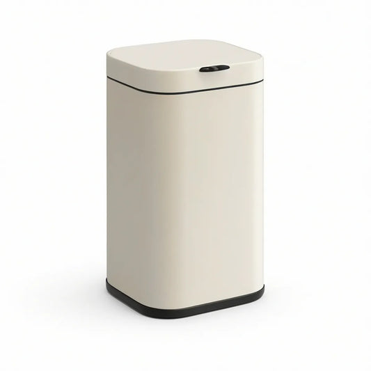 Sensor-Abfalleimer 12 L, rechteckig, Cremeweiss/Schwarz, 25 x 18 x 40 cm