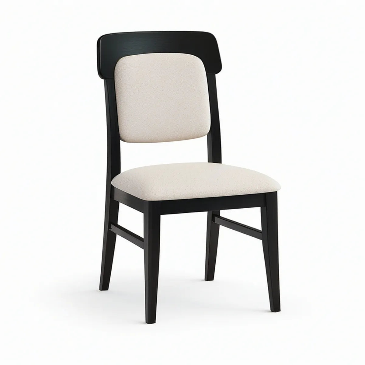 Gepolsterter Esszimmerstuhl aus Massivholz und Polyester in Schwarz/Beige, 46 x 53 x 82 cm